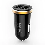 Автомобильное зарядное устройство Ldnio DL-C22 5V/2.1А 2 USB plus Lightning кабель черное