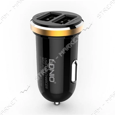 Автомобильное зарядное устройство Ldnio DL-C22 5V/2.1А 2 USB plus Lightning кабель черное