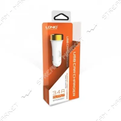Автомобильное зарядное устройство Ldnio DL-C30 5V/3.4А 3 USB plus Lightning кабель белое