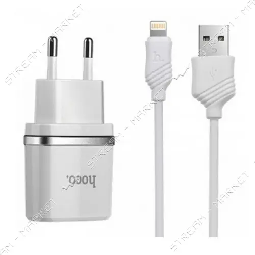 Сетевое зарядное устройство Hoco C11 1A 1USB плюс кабель Lightning USB белое