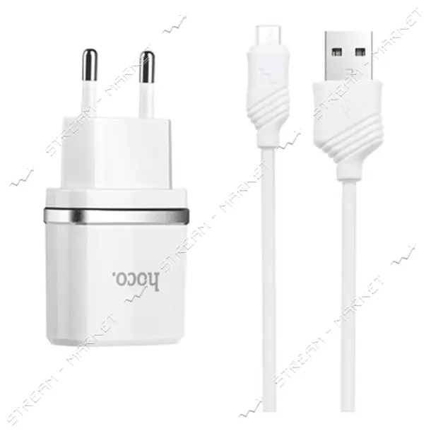 Сетевое зарядное устройство Hoco C11 1A 1USB плюс кабель Micro USB белое