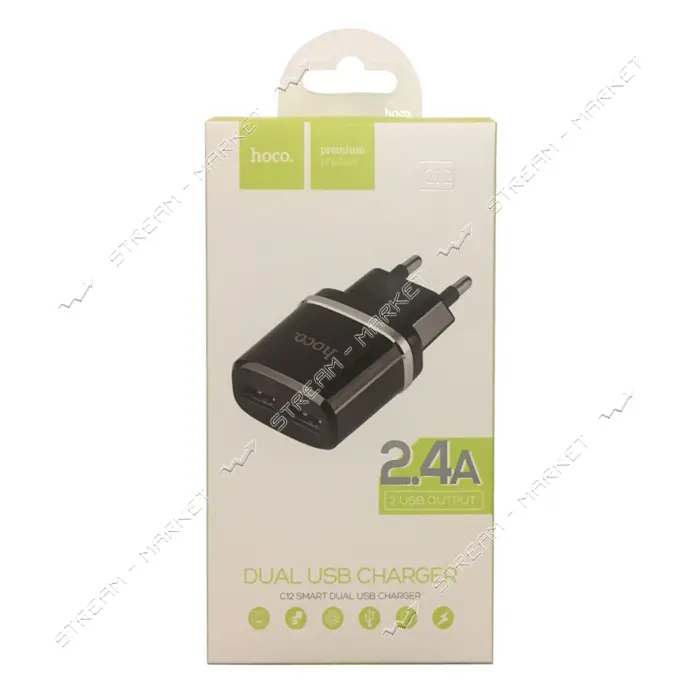Сетевое зарядное устройство Hoco C12 2.4A 2USB черное