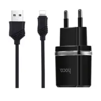 Сетевое зарядное устройство Hoco C12 2.4A 2USB плюс кабель Lightning USB черное                     