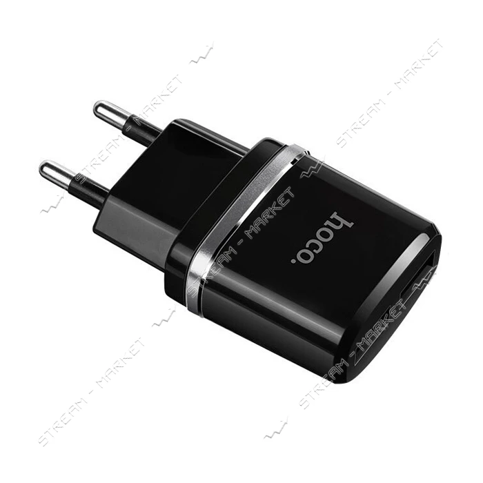 Сетевое зарядное устройство Hoco C12 2.4A 2USB плюс кабель Lightning USB черное                     