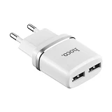Сетевое зарядное устройство Hoco C12 2.4A 2USB плюс кабель Lightning USB белое                      