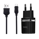 Сетевое зарядное устройство Hoco C12 2.4A 2USB плюс кабель Micro USB черное                         