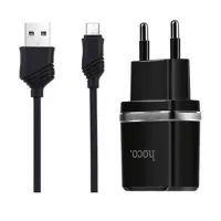 Сетевое зарядное устройство Hoco C12 2.4A 2USB плюс кабель Micro USB черное                         