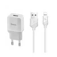 Сетевое зарядное устройство Hoco C22А 2.4A 1USB плюс кабель Lightning USB белый                     