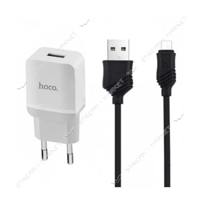 Сетевое зарядное устройство Hoco C22А 2.4A 1USB плюс кабель Micro USB черное                        