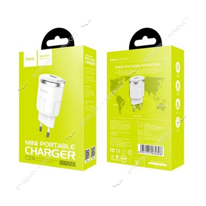 Сетевое зарядное устройство Hoco C37A Thunder 2.4A 1USB белое                                       