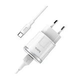 Сетевое зарядное устройство Hoco C37A Thunder 2.4A 1USB плюс кабель USB Type-C белое                