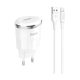 Сетевое зарядное устройство Hoco C37A Thunder 2.4A 1USB плюс кабель USB Type-C белое                