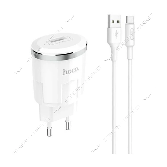 Сетевое зарядное устройство Hoco C37A Thunder 2.4A 1USB плюс кабель USB Type-C белое                
