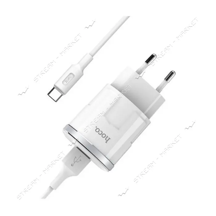 Сетевое зарядное устройство Hoco C37A Thunder 2.4A 1USB плюс кабель USB Type-C белое                