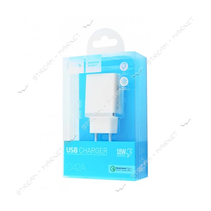 Сетевое зарядное устройство Hoco C42A Vast power QC3.0 3A 1USB белое
