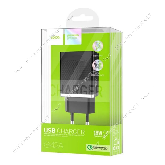 Сетевое зарядное устройство Hoco C42A Vast power QC3.0 3A 1USB черное                               