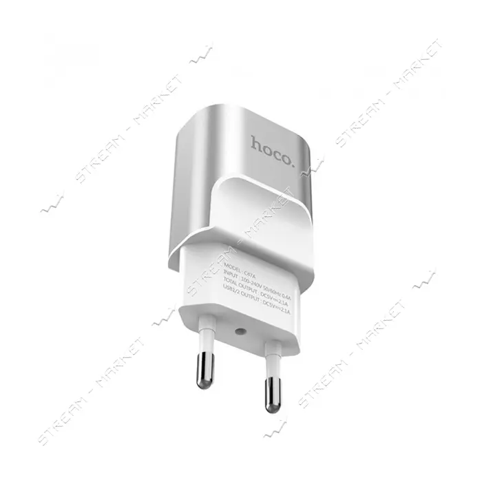 Сетевое зарядное устройство Hoco C47A 2.1A 2USB серое                                               