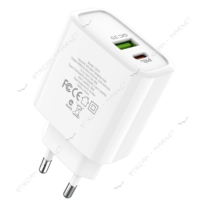 Сетевое зарядное устройство Hoco C57A 3A 2USB белое                                                 