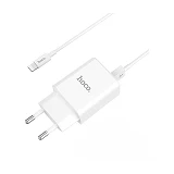 Сетевое зарядное устройство Hoco C62A Victoria with 2.1A 2USB плюс кабель Lightning USB белое       