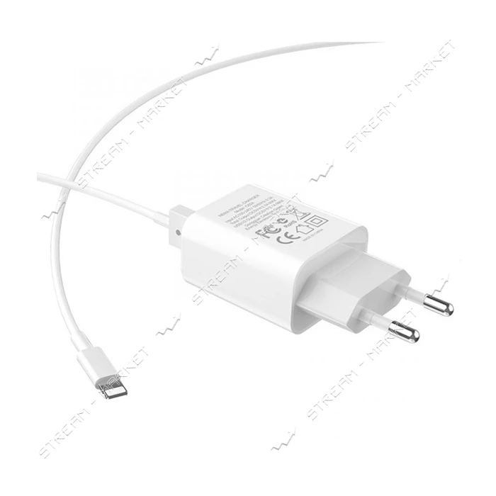 Сетевое зарядное устройство Hoco C62A Victoria with 2.1A 2USB плюс кабель Lightning USB белое       