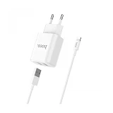 Сетевое зарядное устройство Hoco C62A Victoria with 2.1A 2USB плюс кабель Lightning USB белое       