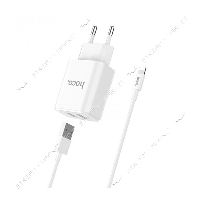 Сетевое зарядное устройство Hoco C62A Victoria with 2.1A 2USB плюс кабель Lightning USB белое       