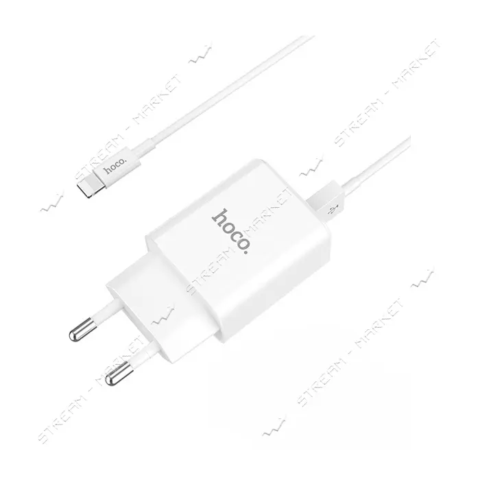 Сетевое зарядное устройство Hoco C62A Victoria with 2.1A 2USB плюс кабель Lightning USB белое       