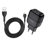 Сетевое зарядное устройство Hoco C77A Highway dual 2.4A 2USB кабель Micro USB черное                
