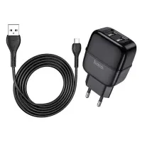 Сетевое зарядное устройство Hoco C77A Highway dual 2.4A 2USB кабель Micro USB черное