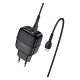 Сетевое зарядное устройство Hoco C77A Highway dual 2.4A 2USB кабель Micro USB черное                
