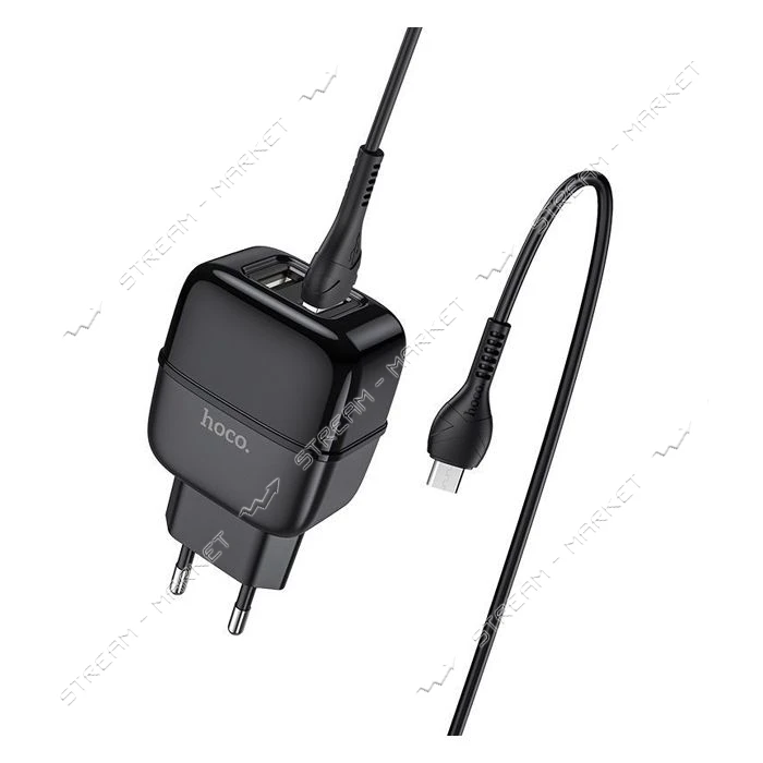 Сетевое зарядное устройство Hoco C77A Highway dual 2.4A 2USB кабель Micro USB черное                