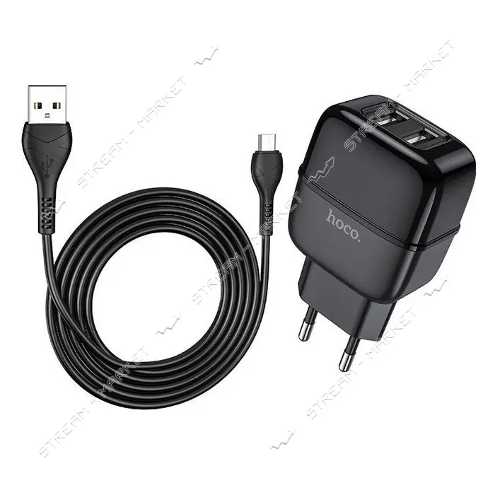 Сетевое зарядное устройство Hoco C77A Highway dual 2.4A 2USB кабель Micro USB черное                