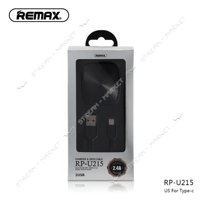 Сетевое зарядное устройство Remax Proda RP-U215, 2.1A 2USB плюс кабель Type-C USB черное