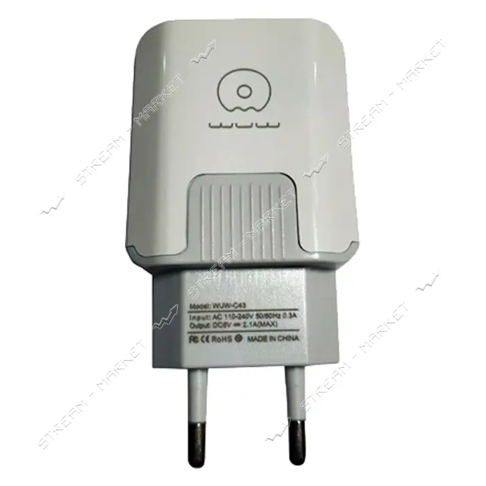 Сетевое зарядное устройство Wuw C43 2.1A 2USB белое
