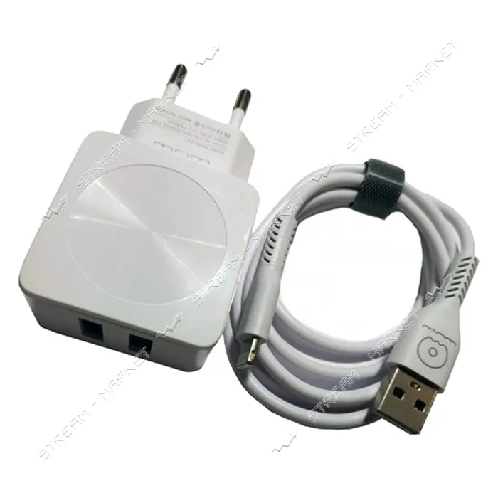 Сетевое зарядное устройство Wuw Т06 2.1A 2USB плюс кабель Lightning USB белое