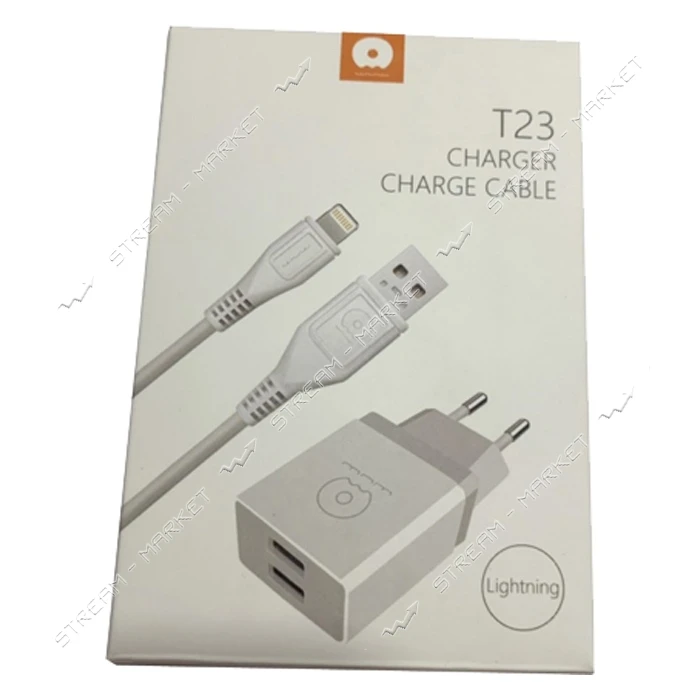 Сетевое зарядное устройство Wuw Т23 2.1A 2USB плюс кабель Lightning USB белое                       