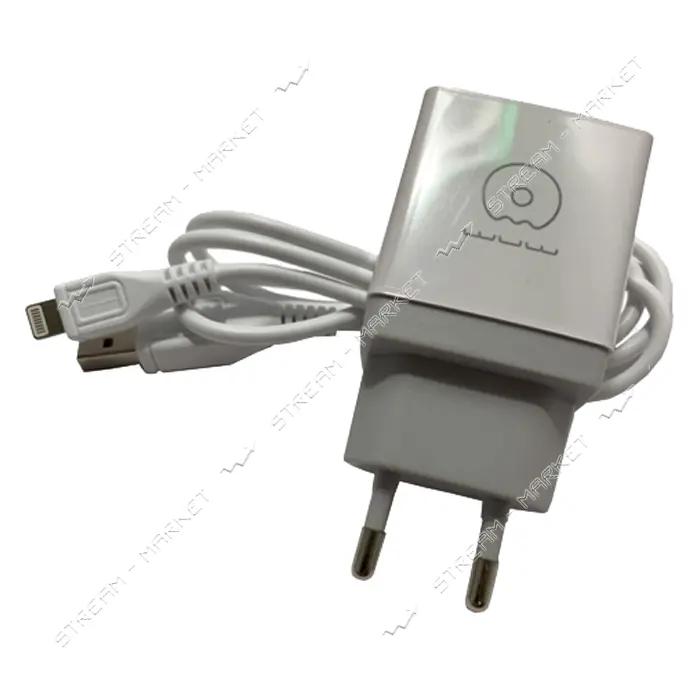 Сетевое зарядное устройство Wuw Т23 2.1A 2USB плюс кабель Lightning USB белое                       