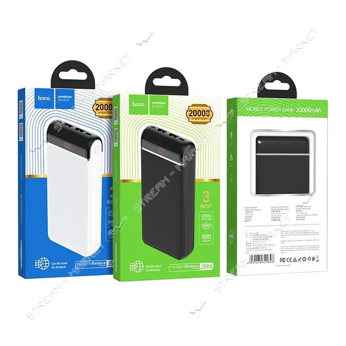 Портативное зарядное устройство Hoco J59А 2USB 20000mAh белое