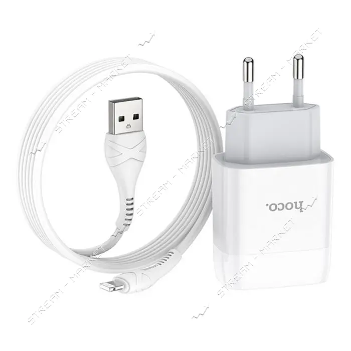 Сетевое зарядное устройство Hoco C72A Glorious single port charger set Lightning белое              