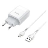 Сетевое зарядное устройство Hoco C72A Glorious single port charger set Micro белое                  