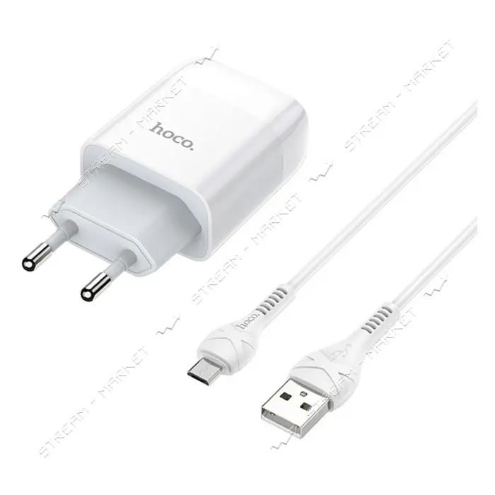 Сетевое зарядное устройство Hoco C72A Glorious single port charger set Micro белое                  