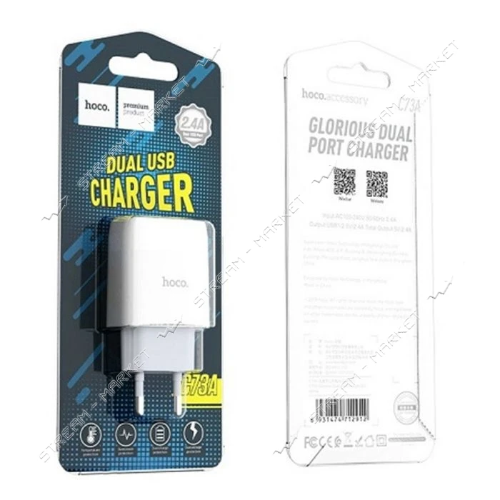 Сетевое зарядное устройство Hoco C73A Glorious dual port charger белое                              