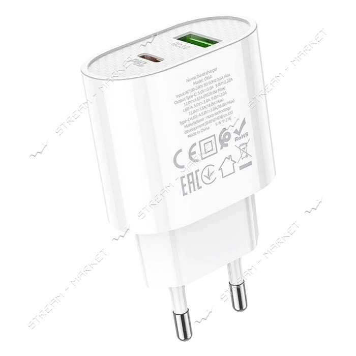 Сетевое зарядное устройство Hoco C95A Lineal PD20W плюс QC3.0 charger белое                         