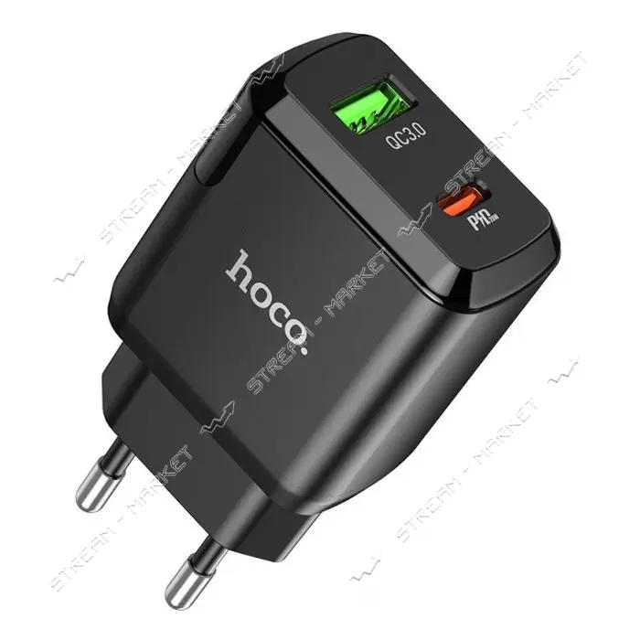 Сетевое зарядное устройство Hoco N5 Favor dual port PD20W плюс QC3.0 charger черное