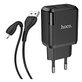 Сетевое зарядное устройство Hoco N7 Speedy dual port charger set Lightning черное                   