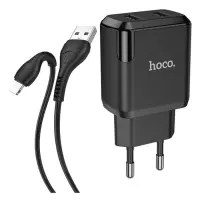Сетевое зарядное устройство Hoco N7 Speedy dual port charger set Lightning черное                   
