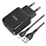 Сетевое зарядное устройство Hoco N7 Speedy dual port charger set Lightning черное                   