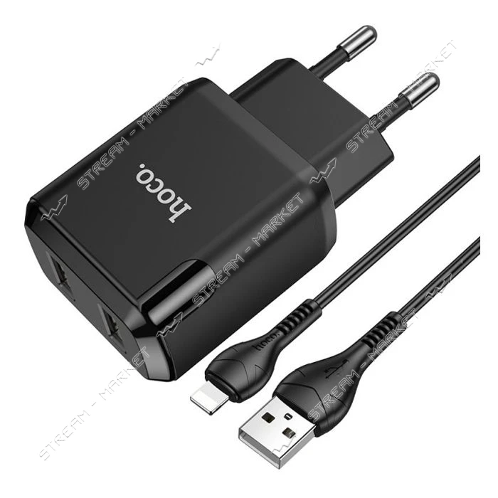 Сетевое зарядное устройство Hoco N7 Speedy dual port charger set Lightning черное                   
