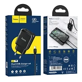 Сетевое зарядное устройство Hoco N7 Speedy dual port charger set Lightning черное                   