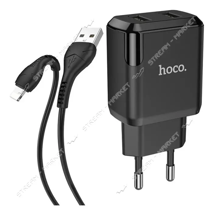 Сетевое зарядное устройство Hoco N7 Speedy dual port charger set Lightning черное                   
